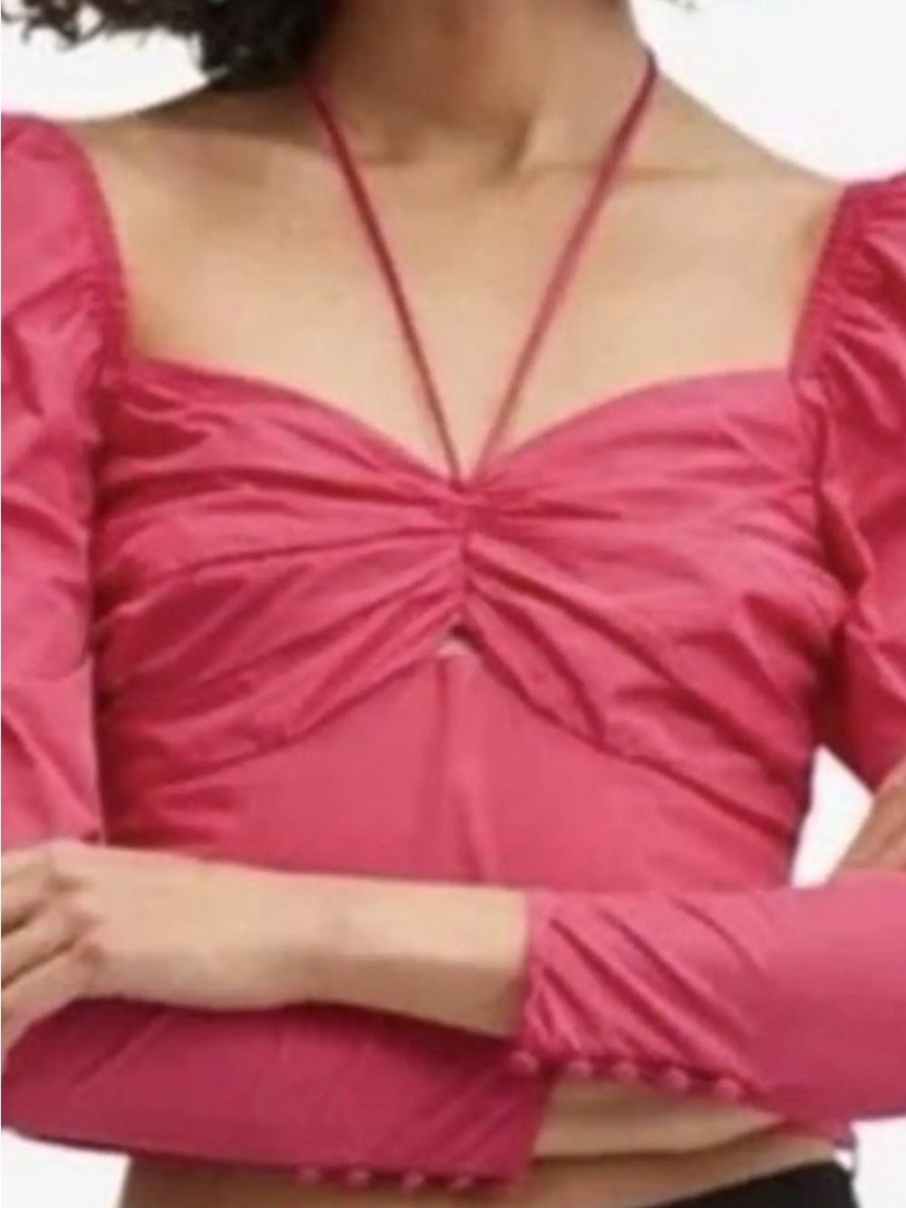 Mango Fuchsia Wrap Top NWT Size S Lined Side Zipper Satin Look Tie Waist Blouse